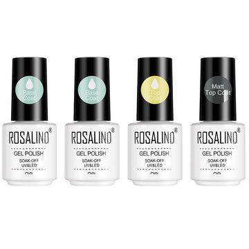 ROSALIND 4PCS Top Base Coat Gel Nail Polish Set For Nails Semi Permanent Primer For Nail art Matt Top Coat base coat Nail Gel Polish